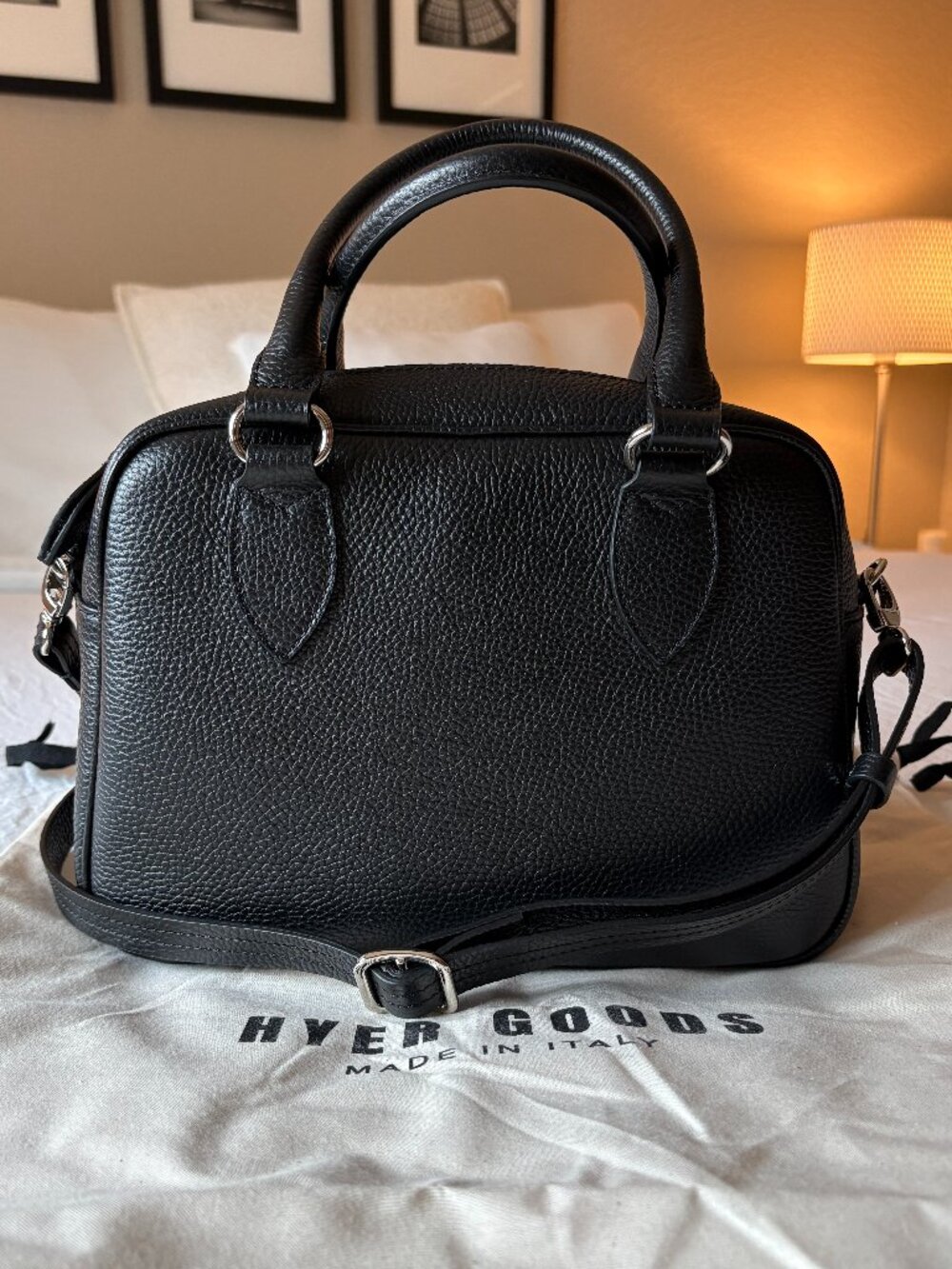 Hyer Goods La Corsa Leather Bowling Bag in Black with Silver Hardware